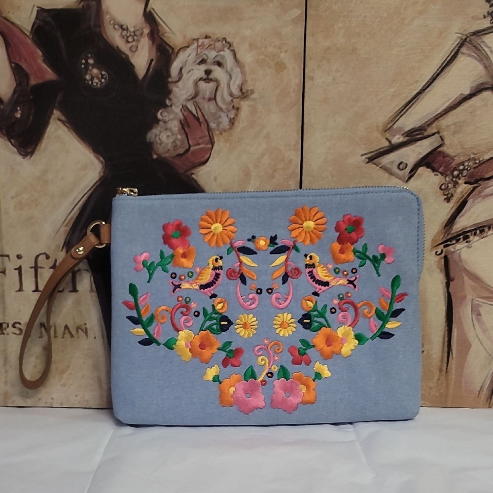 Talbots Blue Floral Embroidered Clutch